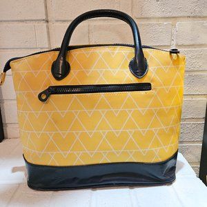 Contemporary Geometric Lunch Tote Bag with Black Leather Accents